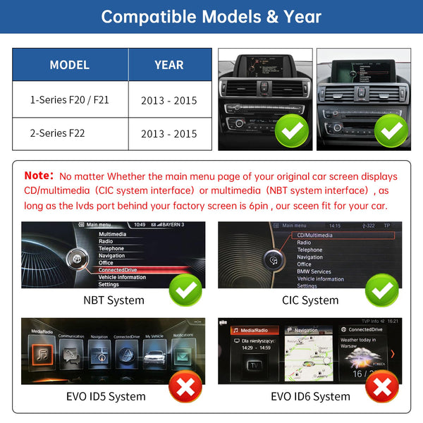 Road Top 12.3" Ultra-Narrow Touchscreen Wireless Carplay for BMW 1 & 2 Series F20/F21/F22 2013-2015 Year, Car Stereo Multimedia Radio Receiver, Support Wireless Android Auto, Mirrorlink