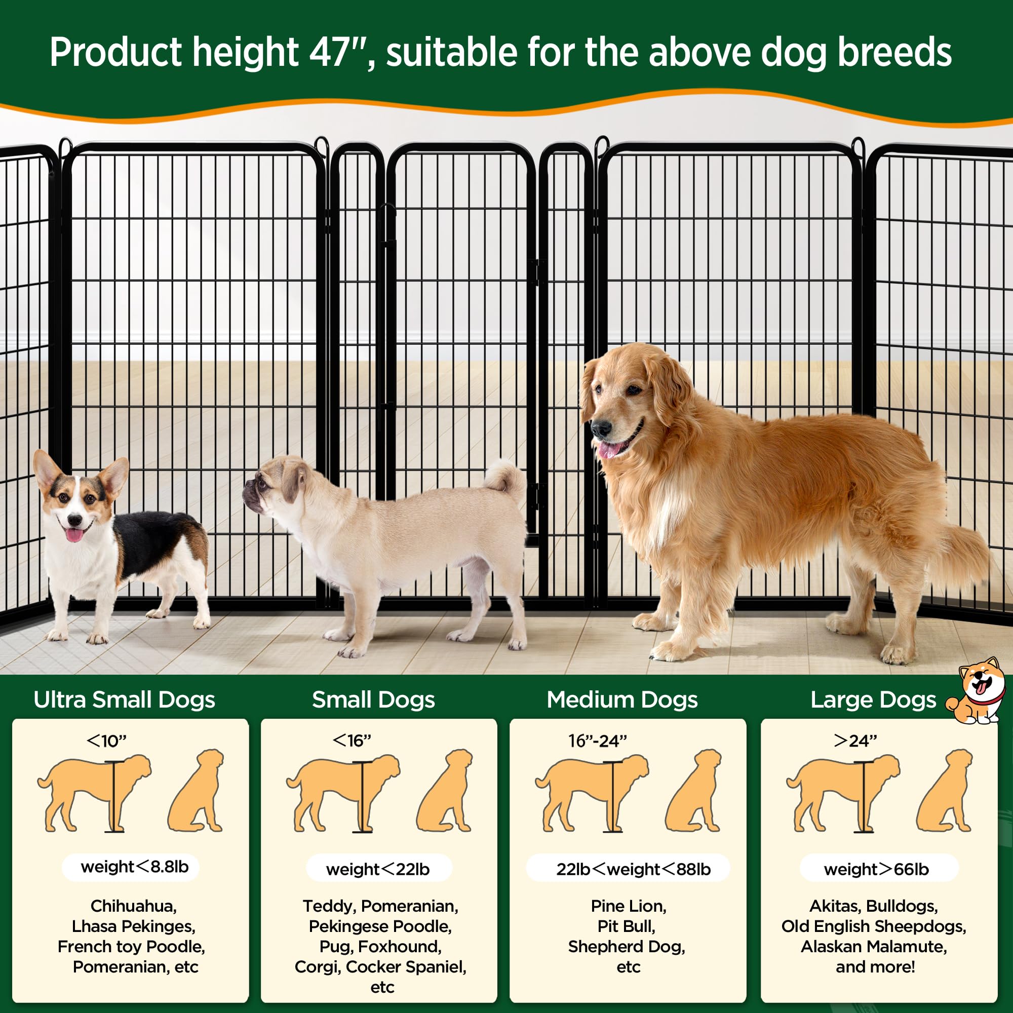 Yaheetech Lightweight Dog Playpen, 8 Panel 80cm Dog Fence Pet Exercise Pen Portable Puppy Play Pen Suitable for RV/Camping