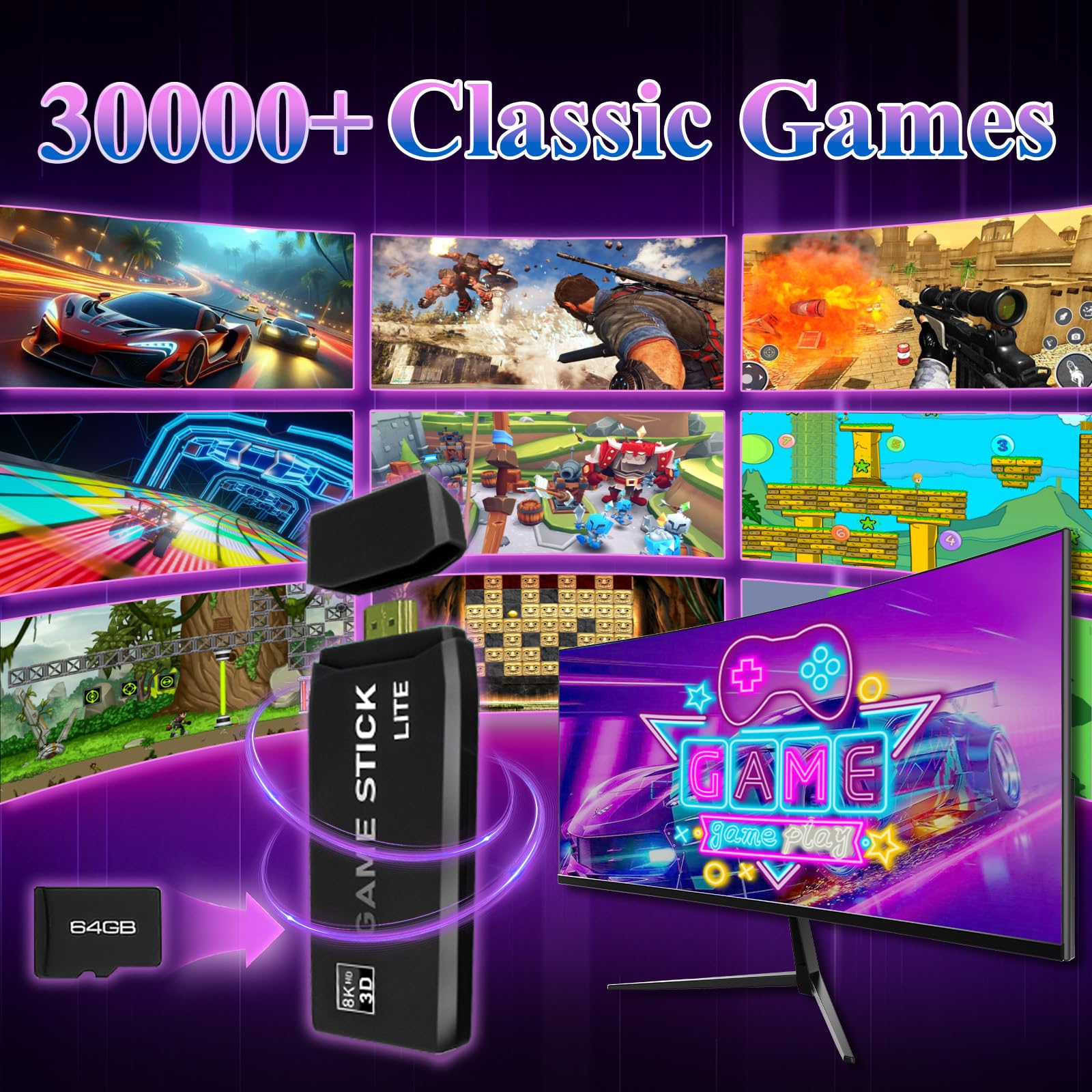 M22 Retro Game Console –Support to with 30000+ Classic Games, 8K HD HDMI, Plug and Play Game Console, Upgrade Dual Wireless Controllers Gift for Teen and Partner Black1