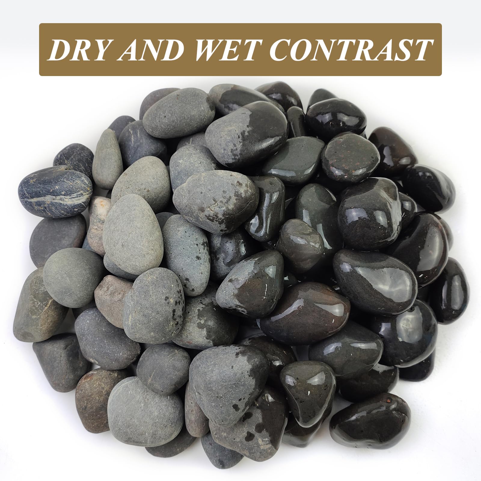 FANTIAN 20 lbs Black Stones for Garden,4-6 cm Large Natural Beach Cobbles. Decorative Black Pebbles for Plant Pots, Ponds, Water Features, Aquarium,