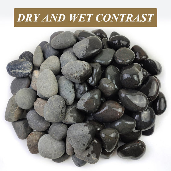 FANTIAN 20 lbs Black Stones for Garden,4-6 cm Large Natural Beach Cobbles. Decorative Black Pebbles for Plant Pots, Ponds, Water Features, Aquarium,
