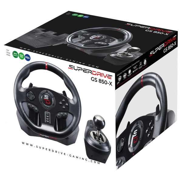 Subsonic Superdrive GS950X 900° racing wheel with manual shifter, 3 pedals and paddle shifters for Xbox Serie X/S, PS4, Xbox One (programmable)