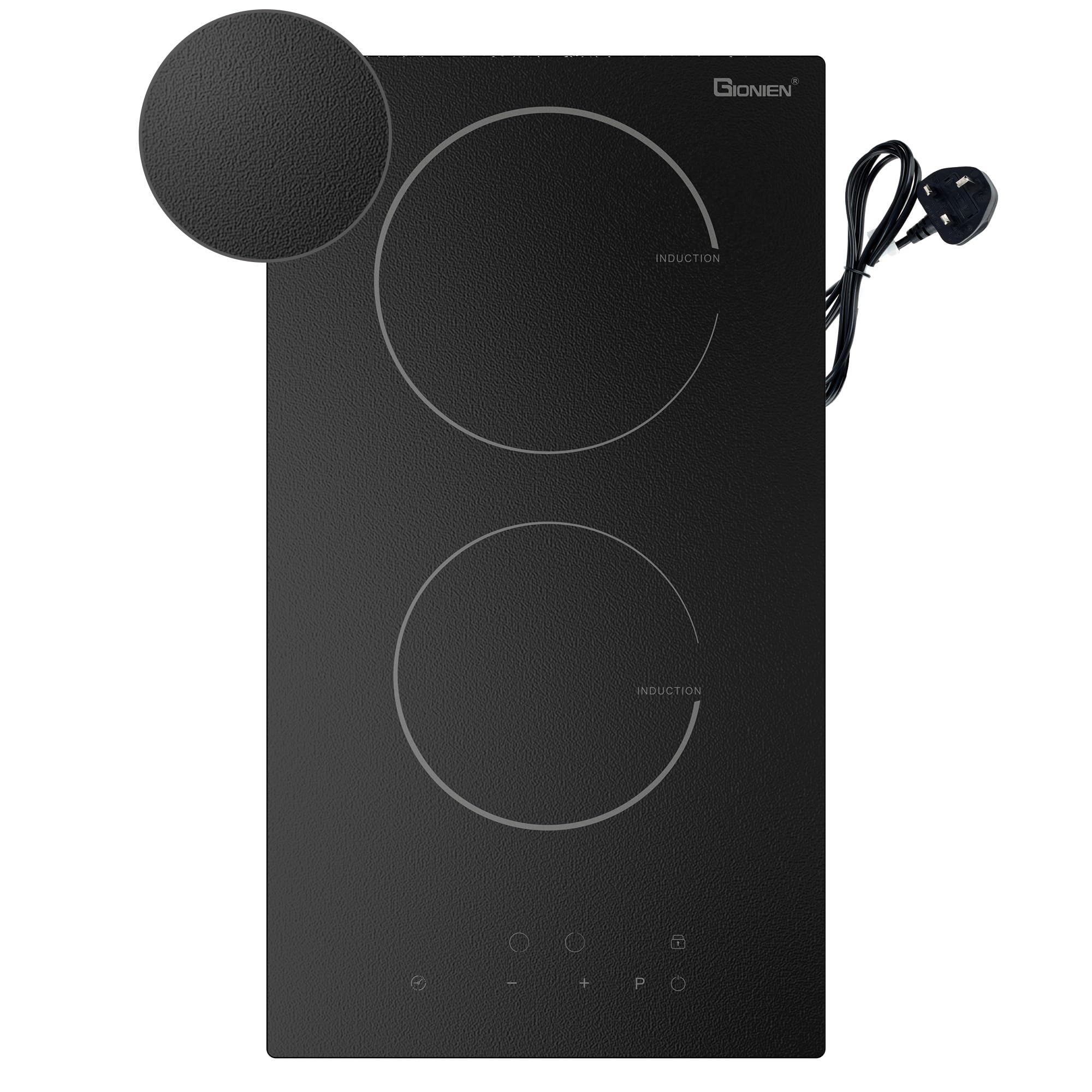 GIONIEN Plug in Induction Hob 2 Rings,Domino Hobs,30cm Electric Cooktop 2800W 13 Amp, Built in Worktop,Black Glass Smooth Worktop,Double Induction Cooker GIT230SP