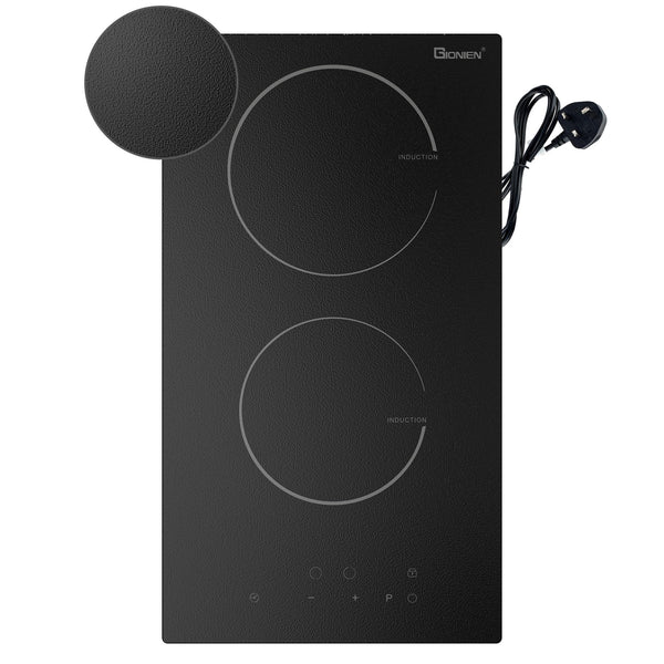 GIONIEN Plug in Induction Hob 2 Rings,Domino Hobs,30cm Electric Cooktop 2800W 13 Amp, Built in Worktop,Black Glass Smooth Worktop,Double Induction Cooker GIT230SP