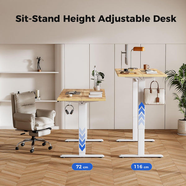 Agilestic L-Shaped Electric Standing Desk, 140cm Height Adjustable Sit-Stand Desk for Home Office, Ergonomic Computer Desk with Spliced Board, White