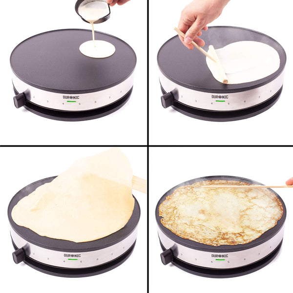 Duronic Electric Crepe Maker PM131 Pancake Maker Machine, Crepe Griddle Grill Pan, Pancake Cooker Hot Plate for Breakfast, American Fluffy Pancakes,