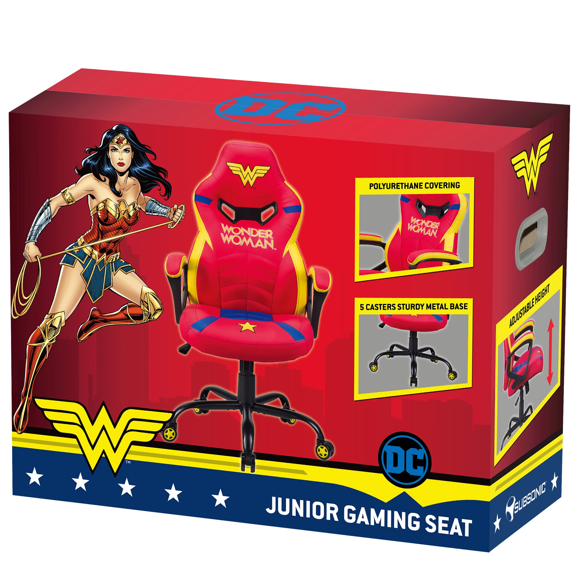 Subsonic Joker - Gaming chair or office chair, adult gamer chair, comfortable seat, integrated headrest, adjustable armrests and height, ergonomic backrest - Black