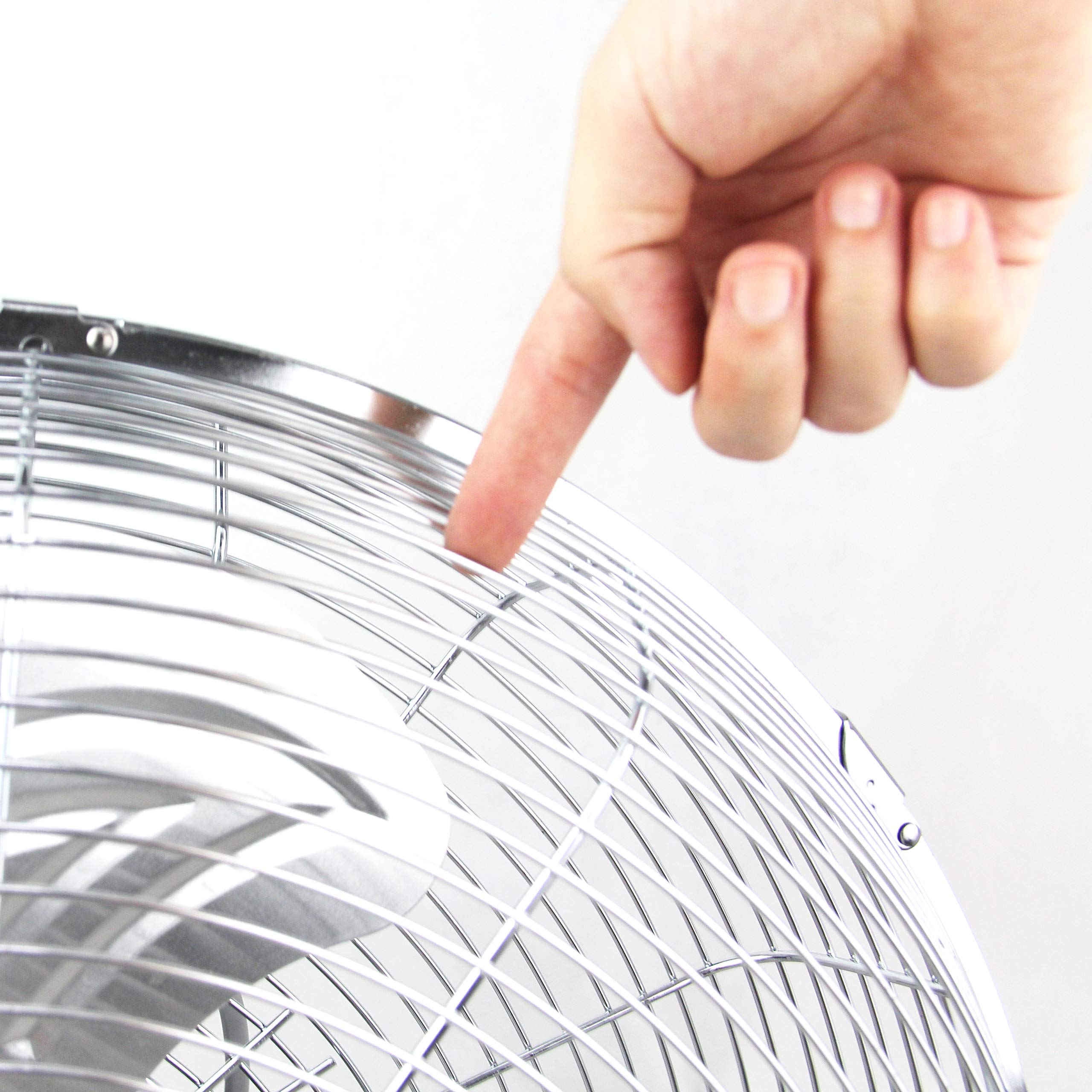 "Metal floor fan 12" High velocity chrome free stand fan cooling fan industrial fan 3 speed desk fan table fan sturdy housing high airflow powerful",