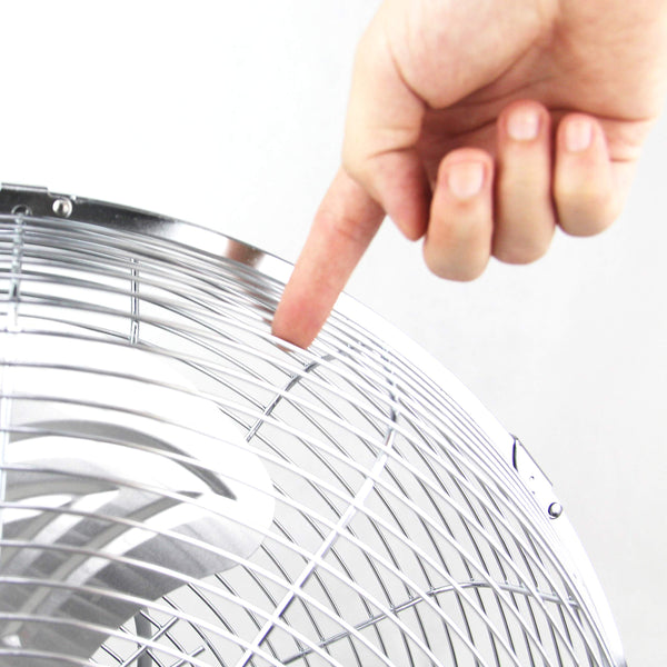 "Metal floor fan 12" High velocity chrome free stand fan cooling fan industrial fan 3 speed desk fan table fan sturdy housing high airflow powerful",