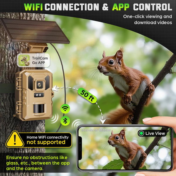 Wildlife Camera - 4K 64MP WiFi Trail Cameras With Night Vision Motion Activated Waterproof IP66 with 32GB SD Card, Garden Camera Solar Power, Built-in Rechargeable Battery, 0.2s Trigger