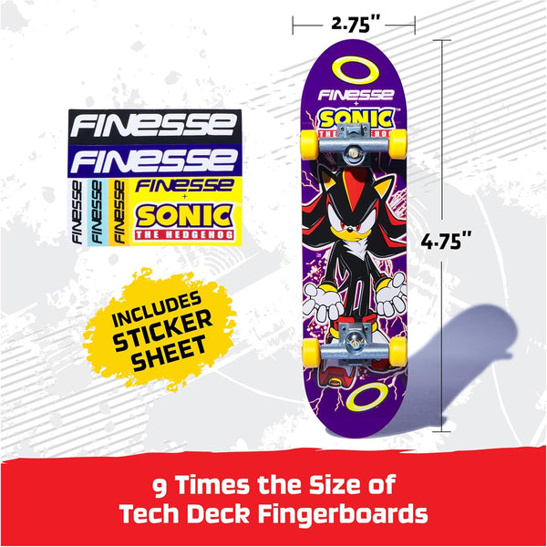 Tech Deck, Finesse X Sonic the Hedgehog Handboard; Authentic Mini Skateboards, Kids’ Toys for Boys and Girls, Ages 6 and up (Hands Use Only)