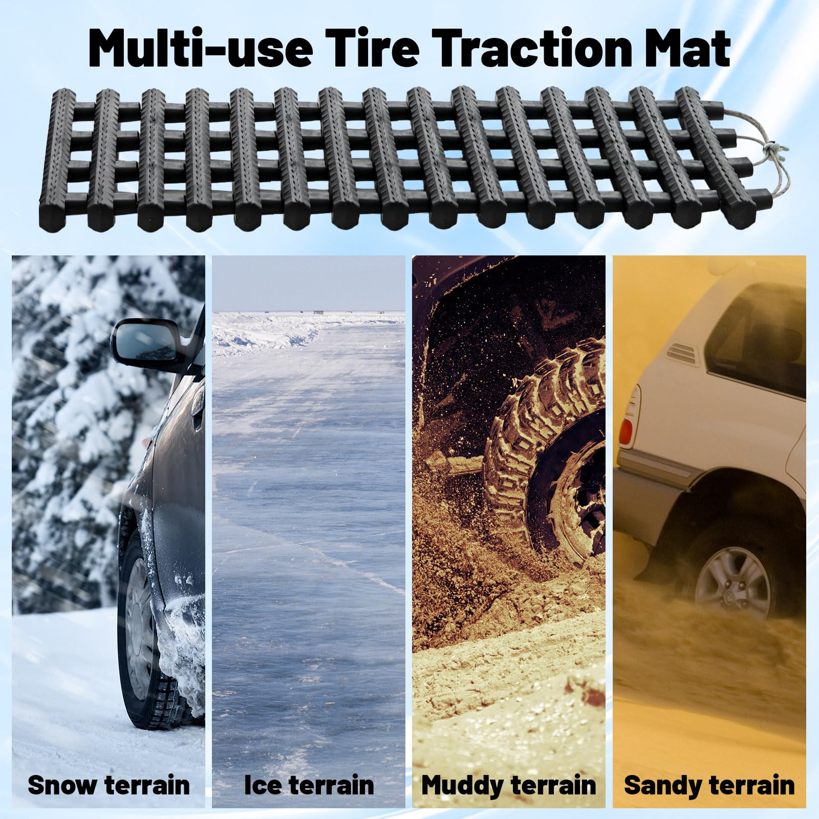 COSTWAY 2 Pack Tire Traction Mats, Folding Non-Slip TPR Recovery Track for Sand/Mud/Snow Off-road, Tire Ladder Pad Emergency Devices for Cars, Trucks, Van (100 x 21 x 3cm)