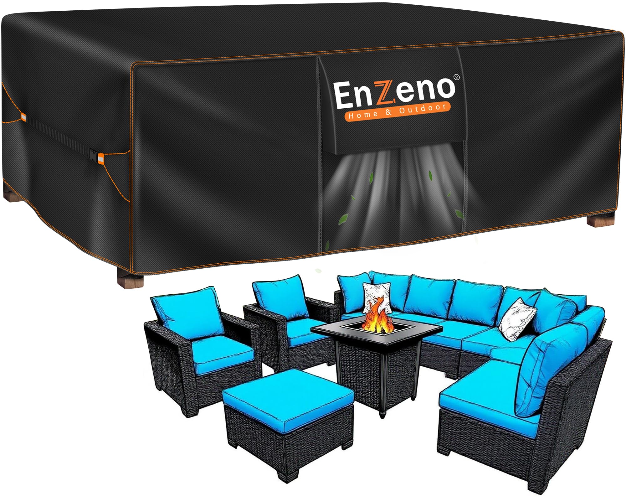 Enzeno Outdoor Garden Furniture Set Covers Waterproof,242x182x100cm Tear Resistant Oxford Fabric Furniture Covers for Outside,Large Patio Set Cover, Garden Table Cover,Windproof, Anti-UV,Rectangular