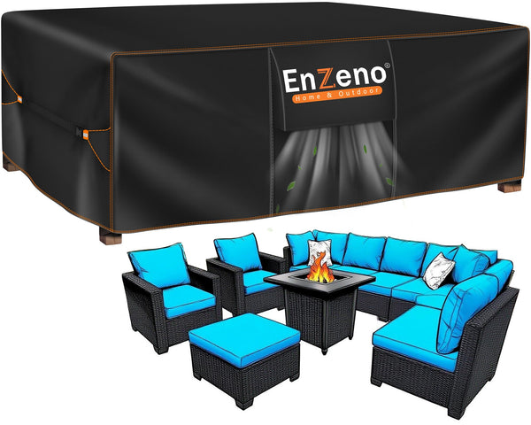 Enzeno Outdoor Garden Furniture Set Covers Waterproof,242x182x100cm Tear Resistant Oxford Fabric Furniture Covers for Outside,Large Patio Set Cover, Garden Table Cover,Windproof, Anti-UV,Rectangular
