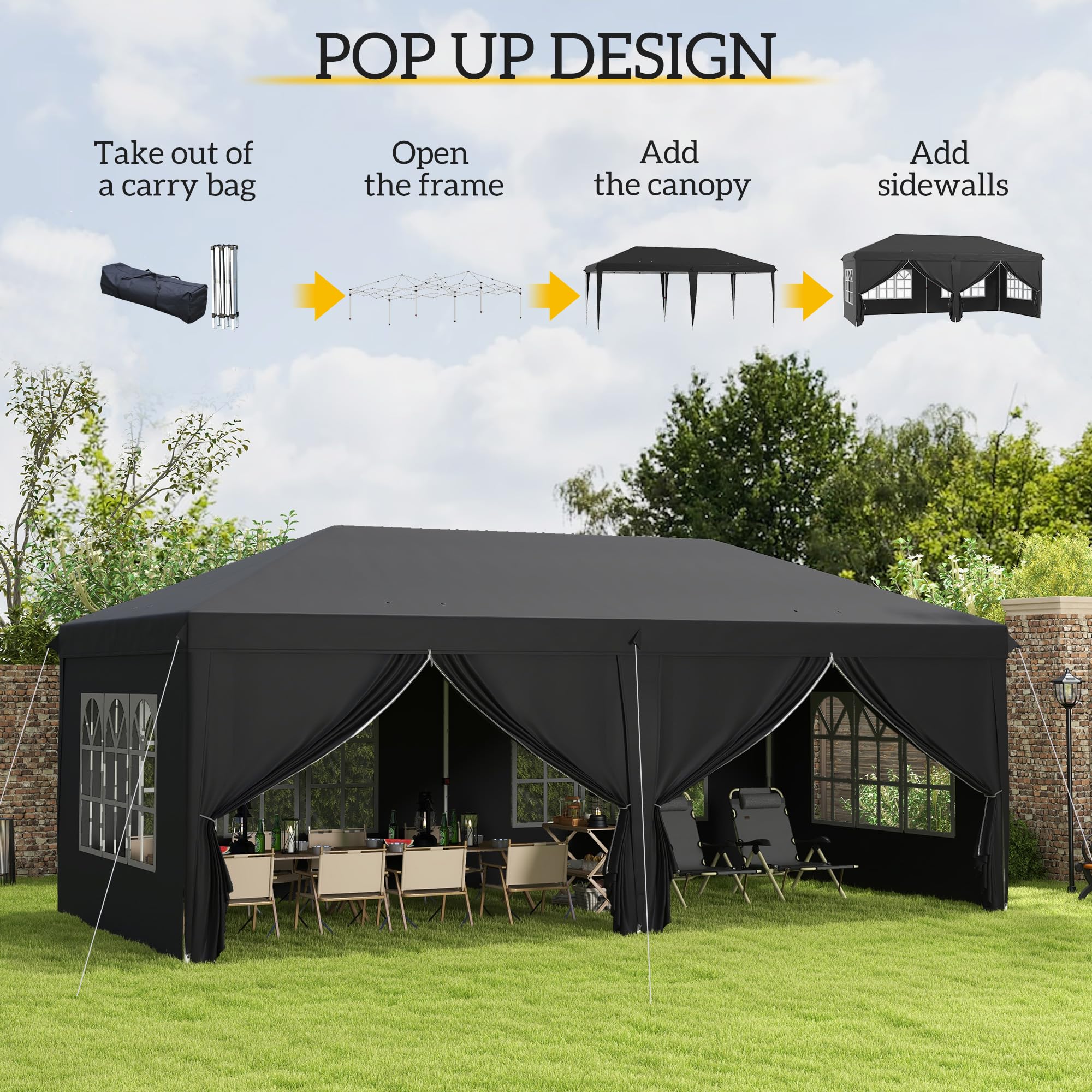Outsunny 3 x 3(m) Pop Up Gazebo, Water and UV Resistant Party Tent Camping Canopy Marquee with Carry Bag, Blue
