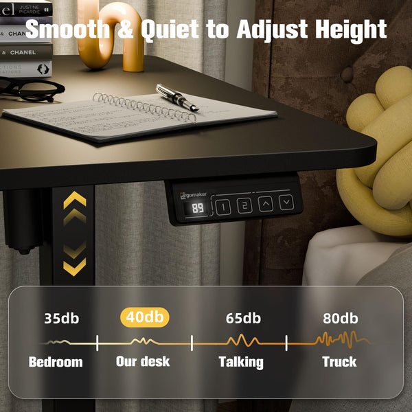 ERGOMAKER Electric Height Adjustable Standing Desk 80x60cm (31.5"x23.6"), Sit Stand Desk with Splicing Top for Home Office (Black Frame + Black Desktop)