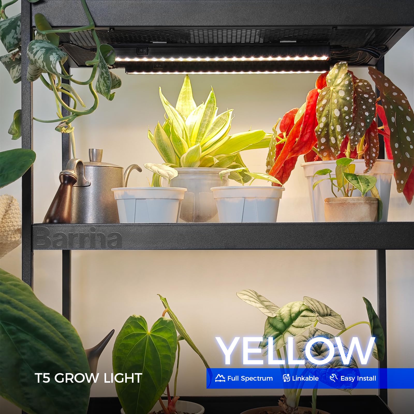 Barrina T5 1FT Grow Lights for Indoor Plants, Yellow Full Spectrum Plant Growing Lamps, 30W(6 x 5W), Magnetic Black Cover LED Grow Light Strip with
