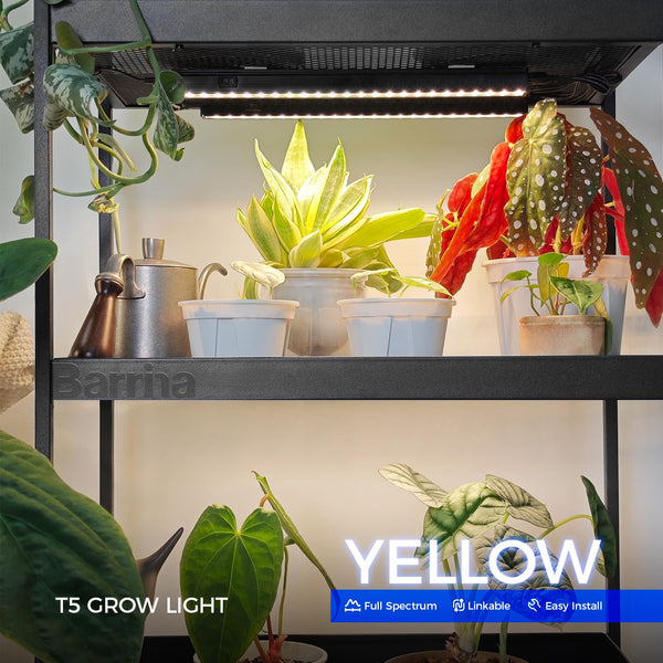 Barrina T5 1FT Grow Lights for Indoor Plants, Yellow Full Spectrum Plant Growing Lamps, 30W(6 x 5W), Magnetic Black Cover LED Grow Light Strip with