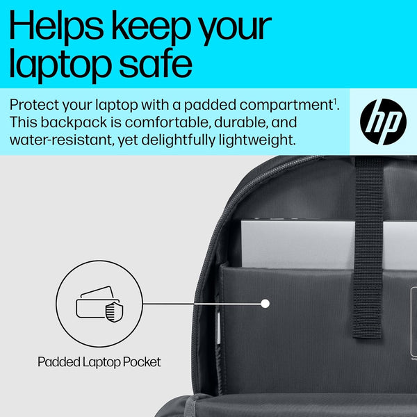 HP 15.6-Inch Laptop Backpack | Padded Laptop Compartment, Comfortable, Durable, Lightweight and Water-Resistant | Water-Bottle Pocket | Padded Shoulder Straps | Responsibly Made