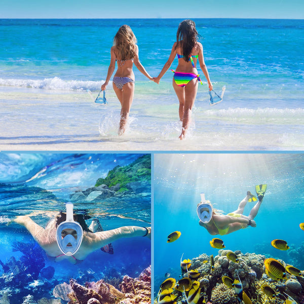 Jsdoin Snorkel Mask Full Face,180°view Design - Anti-fog, Anti-leak Technology - Sports Camera Compatible - for a Safe Adults and Kids Snorkeling Experience