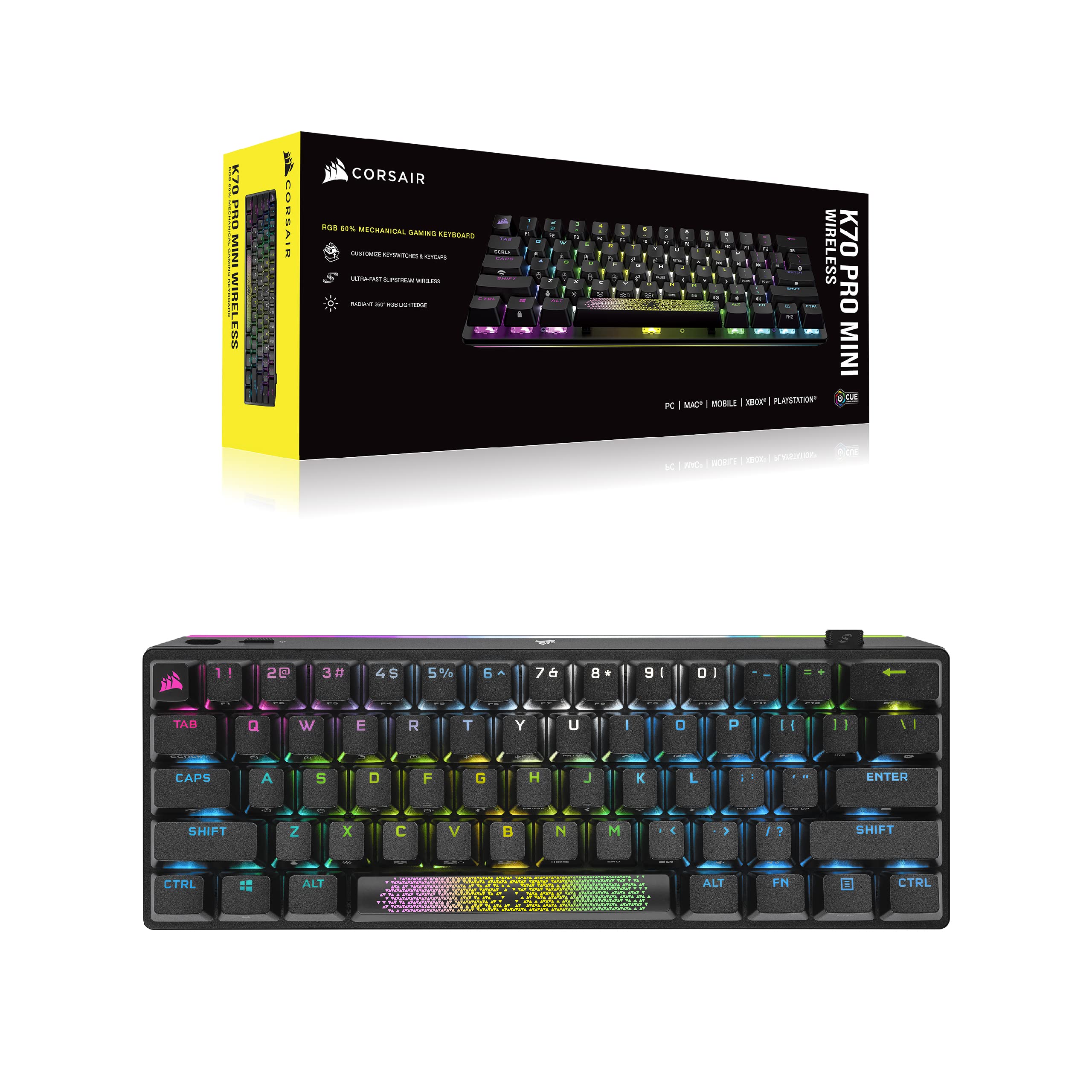 CORSAIR K70 PRO MINI WIRELESS RGB 60% Mechanical Gaming Keyboard – Swappable CHERRY MX RED Switches – PBT Double-Shot Keycaps – iCUE Compatible – PC, Mac, PS5, PS4, Xbox – QWERTY UK – Black