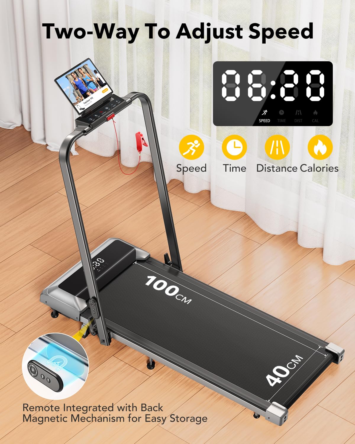 Treadmills for Home with 7% Incline, 2.5HP FoldingTreadmill, 1-12km/h Under Desk Treadmill with Incline, Walking Running Machine for Home & Office, LED Display,Remote Control and App