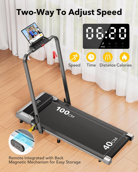 Treadmills for Home with 7% Incline, 2.5HP FoldingTreadmill, 1-12km/h Under Desk Treadmill with Incline, Walking Running Machine for Home & Office, LED Display,Remote Control and App