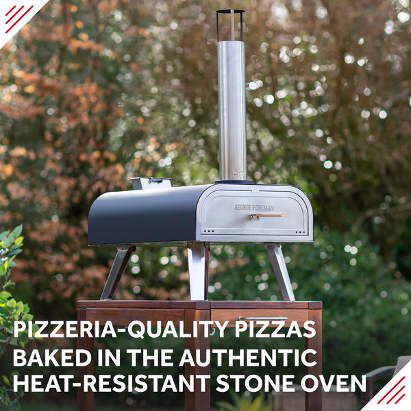 George Foreman Outdoor 12 Inch Wood Pellet Portable Wood Fired Pizza Oven Stainless Steel with Paddle and Carry Bag, BBQ Oven & Smoker, Foldable Legs GFWPPO1SSPC