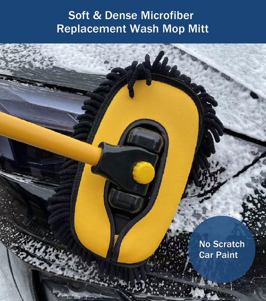 YeewayVeh Car Wash Brush, 43" Extendable Car Wash Brush Mop with Long Handle, 15 Degree Curved Soft Car Cleaning Brush kit with Extra Microfiber Brush Head for Truck SUV Cleaning, Orange