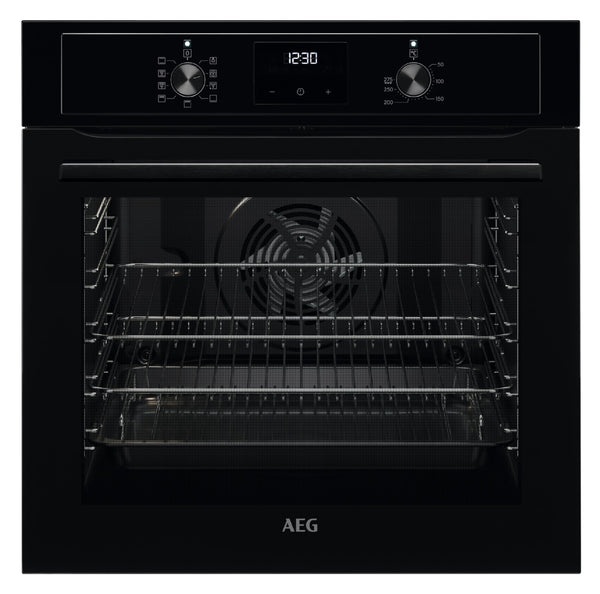 AEG 3000 Series Surroundcook Integrated Oven BEX335011B, 72L Multilevel Cooking, Turbo Grill, Defrost, Led Display, XL Baking Tray, Aqua Clean, Built-in Oven 590x560x550mm, Class A+++ Black