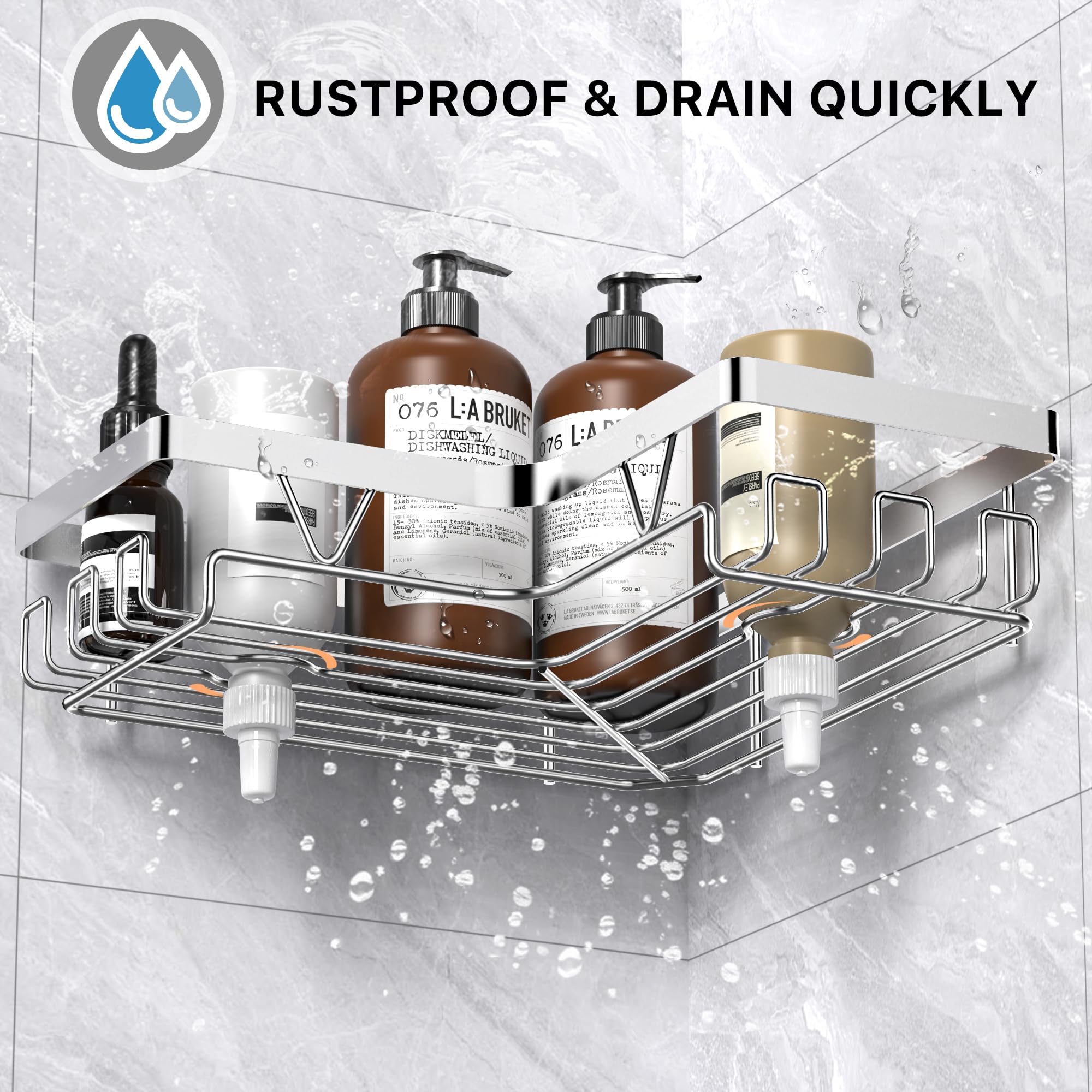 Kegii Telescopic Shower Caddy Corner - Stainless Steel Shower Shelf No Drilling Bathroom Caddy with Soap Holder and Hooks(White), On The Bath or Stand Up Shower