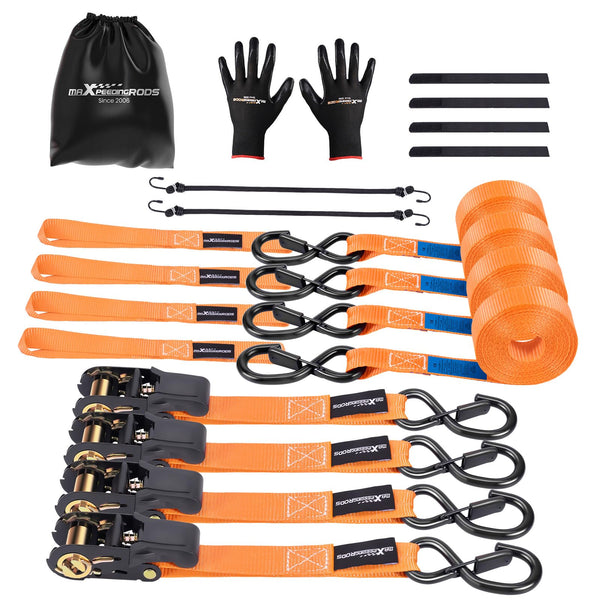 maXpeedingrods 4x 997kg Tie Down Straps 15ft (4.5m), Ratchet Straps 2200lb, Lashing Straps 25mm, Straps with safety clip S-hooks, motorcycle tie down straps, EN 12195-2 - Blue