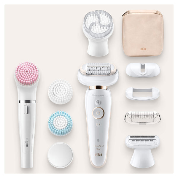 Braun Silk-épil 9 Flex SkinSpa, Epilator with 360° Flexible Head for Easy Hair Removal, Wet & Dry, Lasting Smooth Skin, All-in-One Kit, with Body Mini Shaver, SES9-481 3D, White/Gold