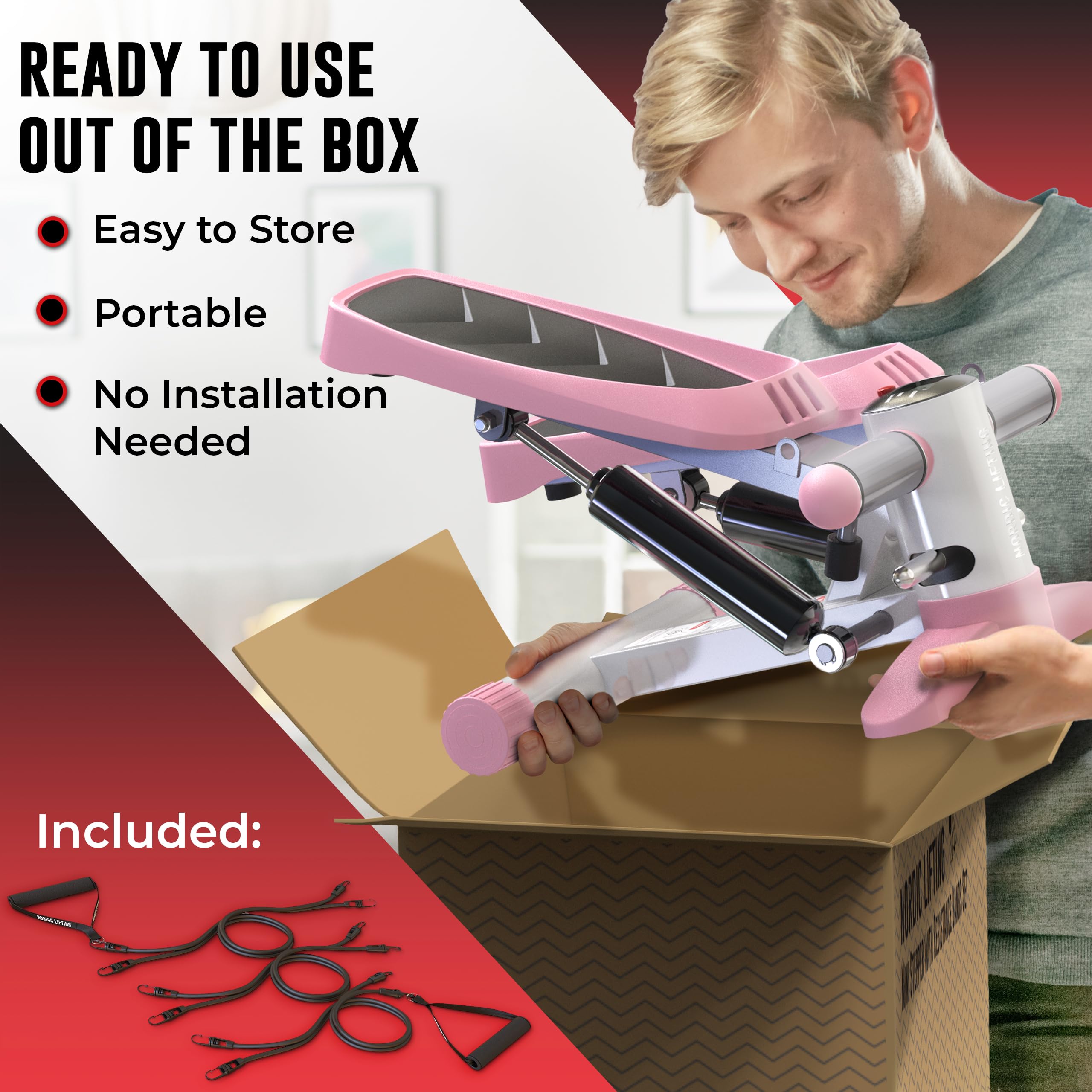 Nordic Lifting Mini Stepper & Stair Climber Machine - w/Resistance Bands Set & Non-Slip Foot Pads - Durable Construction with 330 LBS Weight Capacity