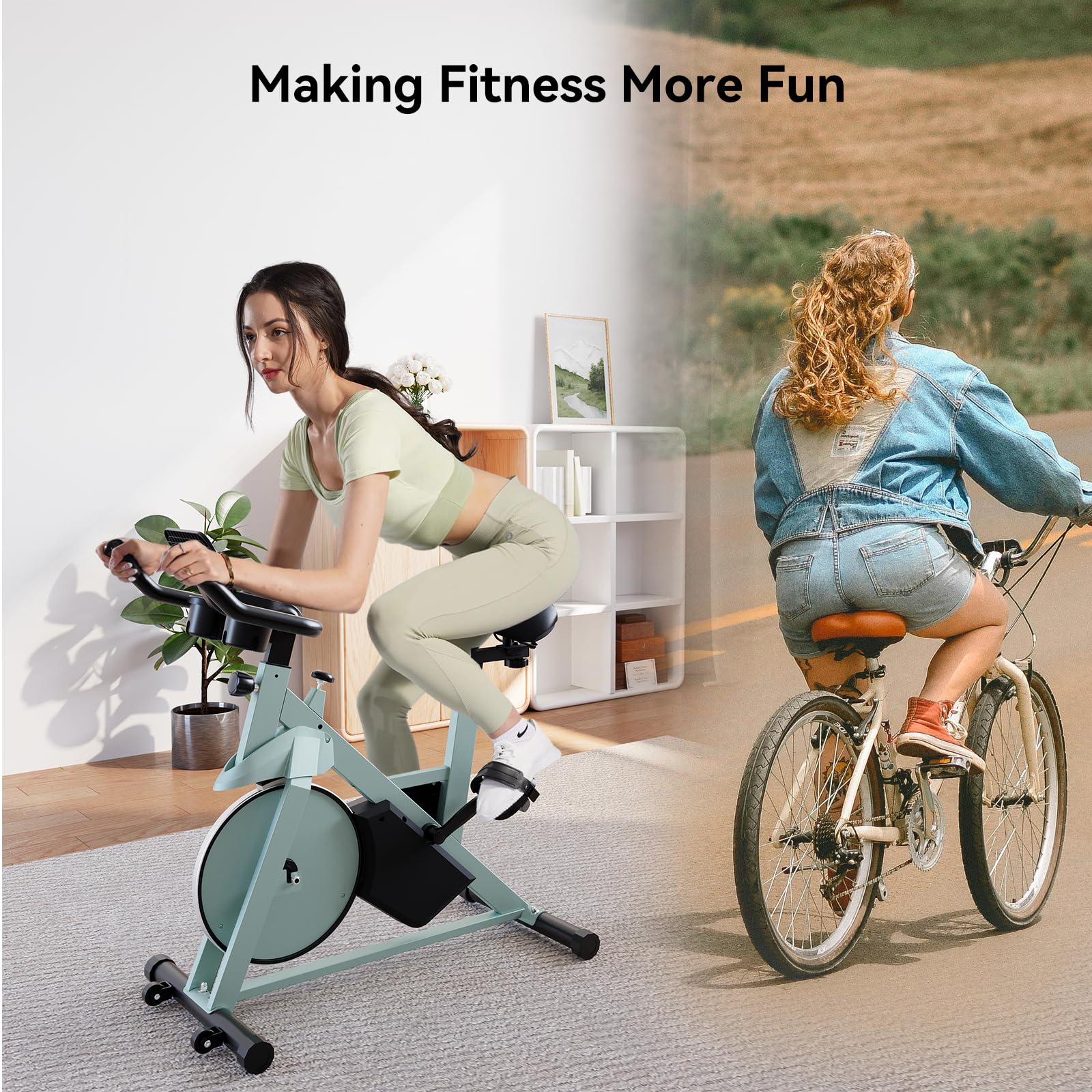 Lacuffy Exercise Bike Indoor Cycling Bike 136 kg Weight Capacity Magnetic Stationary Bike Fitness Spin Bike with LCD Display and APP for Home