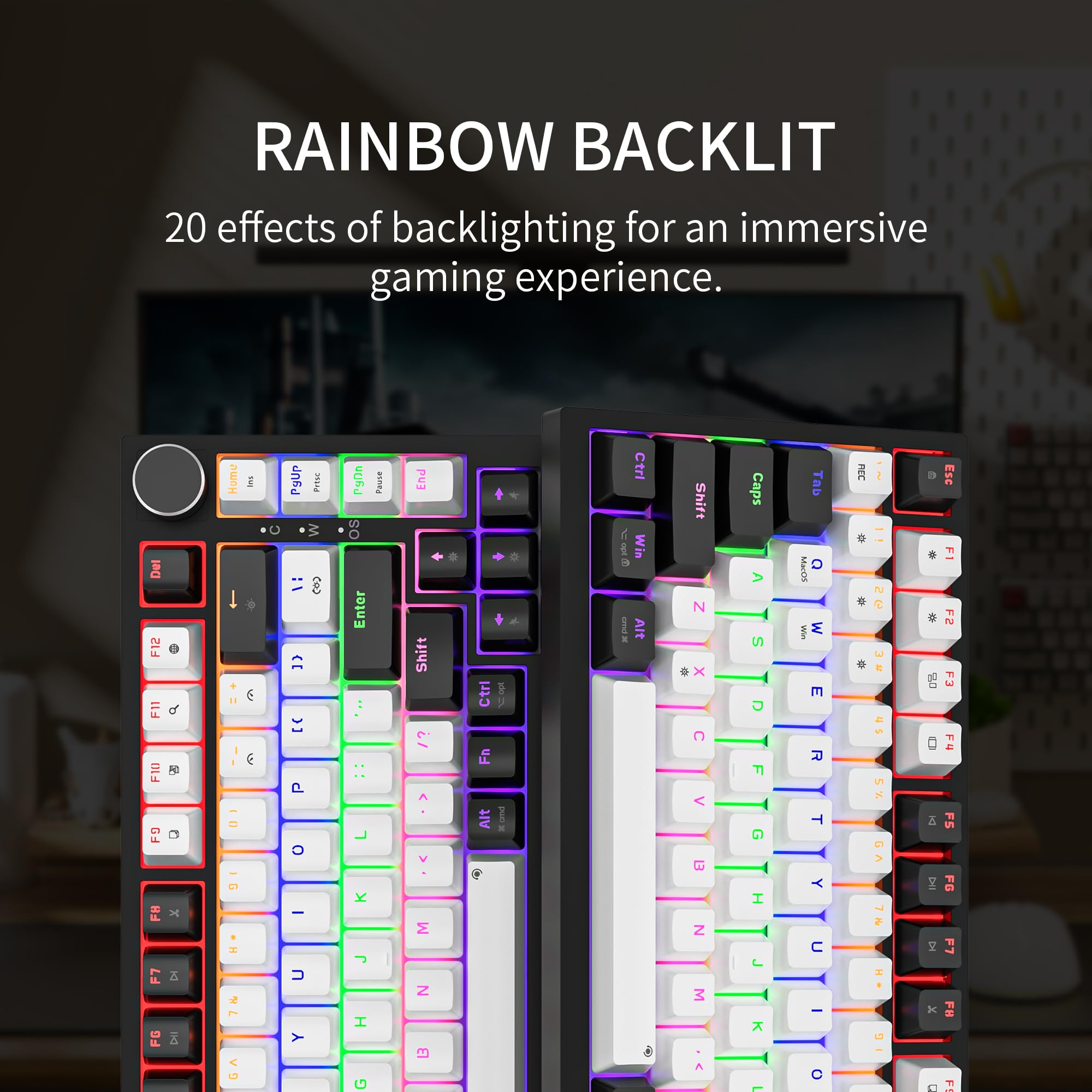 Newmen GM326 Mechanical Keyboard,Wired Gaming Keyboard,75% Percent TKL Hot Swappable Compact LED Backlit USB C Mechanical Gaming Keyboards with Knob for PC Windows Mac,QWERTY Layout,Black,Red Switches