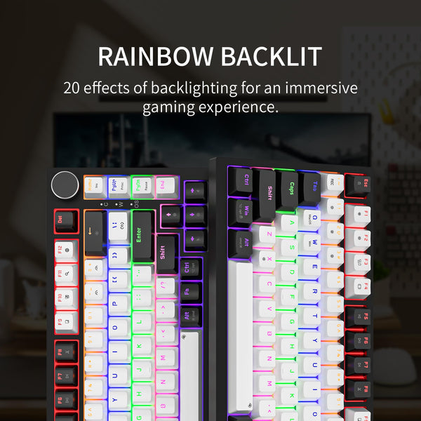 Newmen GM326 Mechanical Keyboard,Wired Gaming Keyboard,75% Percent TKL Hot Swappable Compact LED Backlit USB C Mechanical Gaming Keyboards with Knob for PC Windows Mac,QWERTY Layout,Black,Red Switches