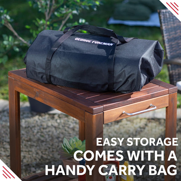 George Foreman Outdoor 12 Inch Wood Pellet Portable Wood Fired Pizza Oven Stainless Steel with Paddle and Carry Bag, BBQ Oven & Smoker, Foldable Legs GFWPPO1SSPC