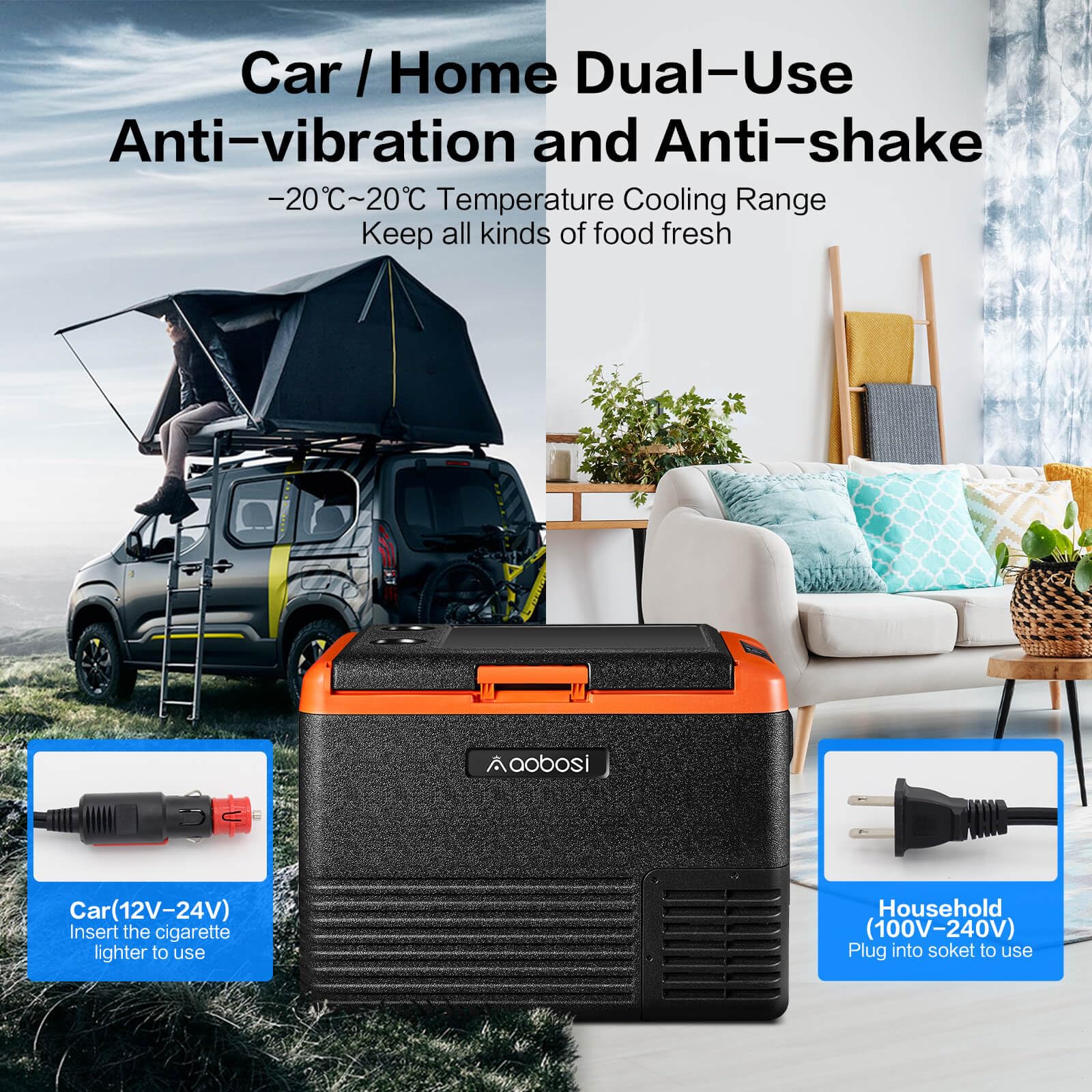 AAOBOSI 83L Campervan Fridge, Camping Refrigerator with APP Control, 12V Fridge Freezer for Campervan, Car, Truck, Boat, Motorhome, Travel