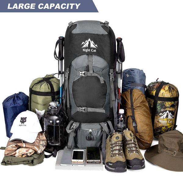 Night Cat Hiking Backpack Rucksack Bag 70L 90L Large For Men Travel Trekking Camping Climbing Cycling With Rain Cover Waterproof Lightweight