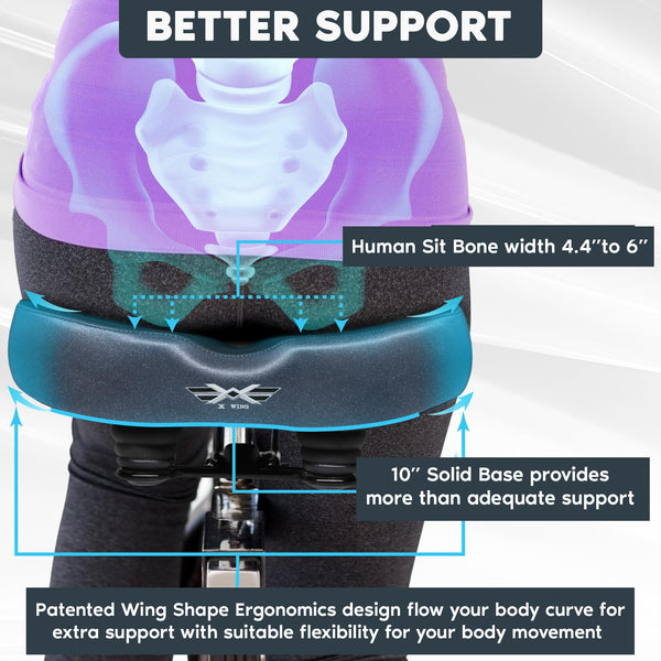 X Wing New-Age Noseless Bike Seat Cushion for Men & Women - Extra Padding & Wide - Suitable for City, Electric, Stationary Bikes - Compatible with