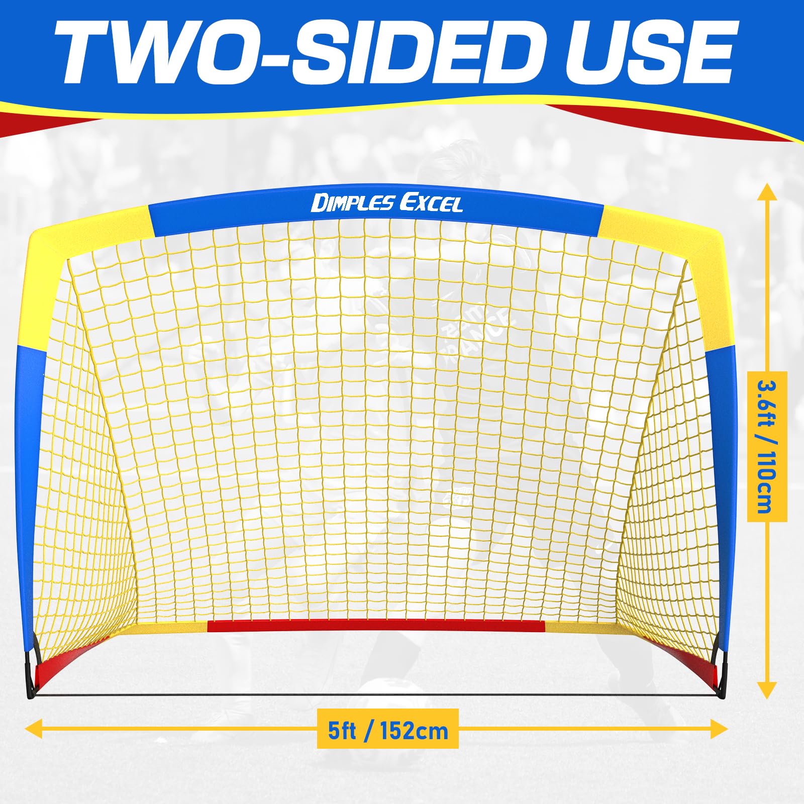 Dimples Excel Football Goal Net for Garden Outdoor Football Training for Football Lover (5'?3.6'- Blue+Yellow)