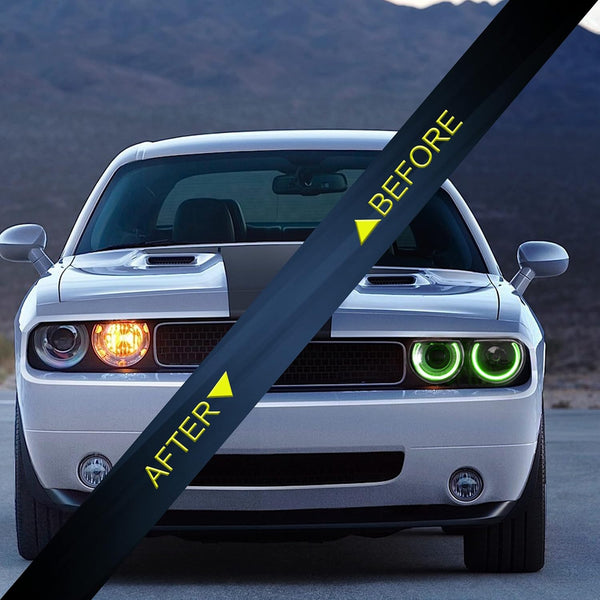 VLAND RGB Headlights Fit for 2008-2014 Dodge Challenger 3rd Gen Coupe, LED Front Lights with Colorful Halo DRL and Sequential Turn Signal