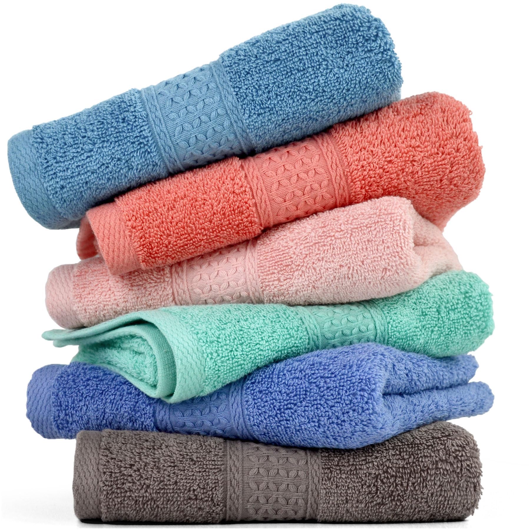 Cleanbear Cotton Hand Towel Set 6-Pack Ultra Soft Hand Towels with Assorted Colors (13 x 29 Inches) Lightweight and Quick Dry