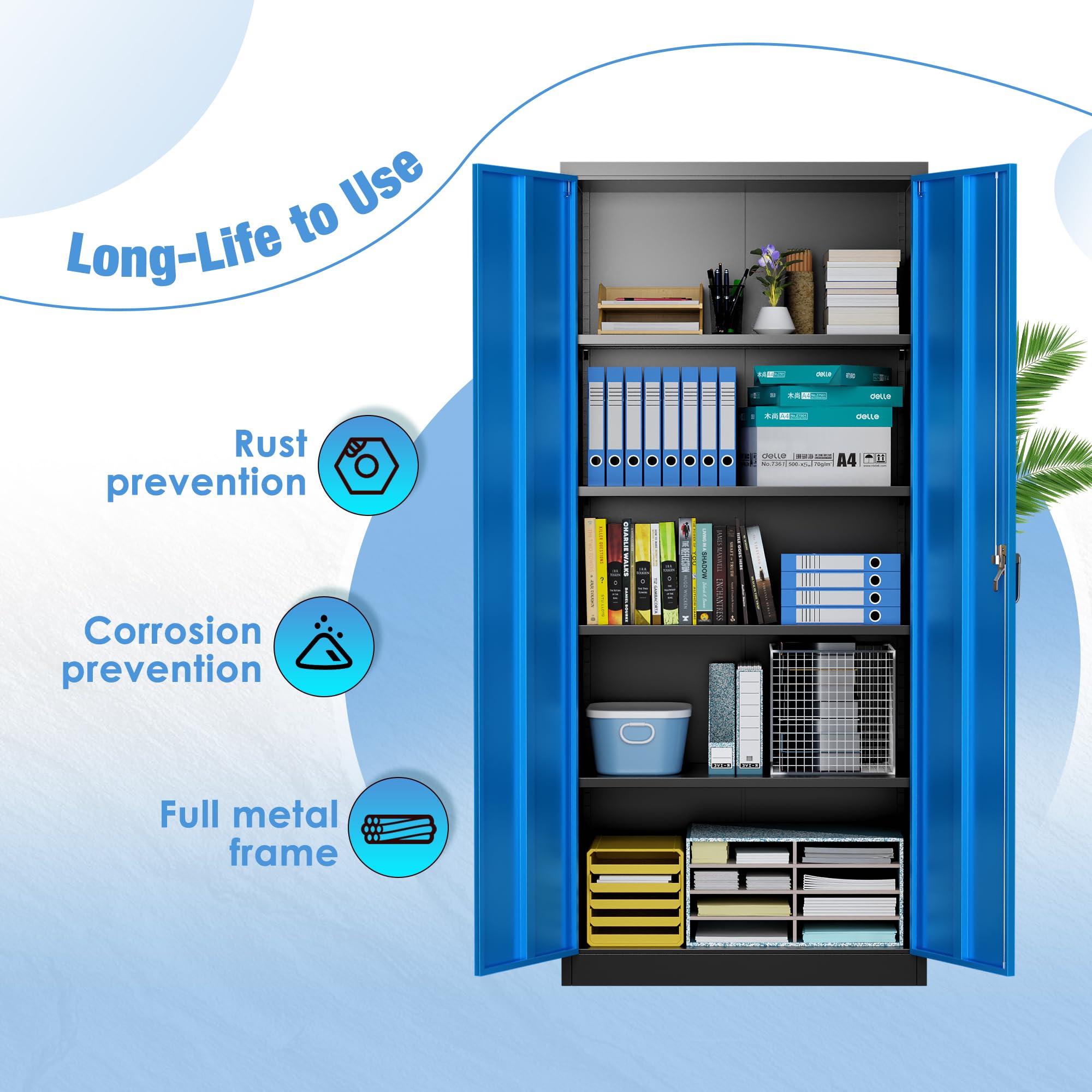 Metal Storage Cabinet with 2 Door and 3 Adjustable Shelves,140X80x40CM Steel Cabinet for Warehouse,Garage,Home,Office,Easy Assemble Required(Black/White)