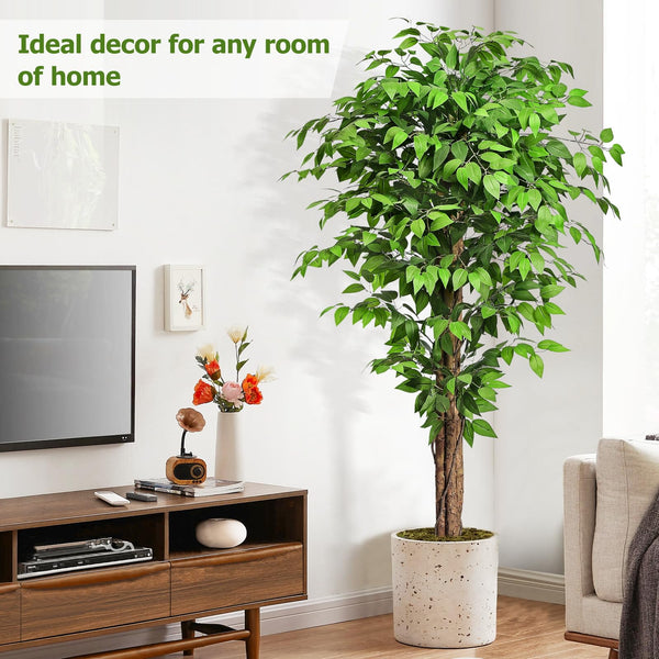 Keeplush 6ft Ficus Artificial Trees with Natural Curved Trunks, 180cm Tall Artificial Plants Tree for Indoor, Fake Ficus Tree Green Lifelike Home