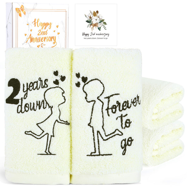 EcoUtens Cotton 2nd Anniversary, 2 Pack Premium 100% Cotton Bath Towel Set with 2 Years Anniversary Card, Romantic Gifts Anniversary Marriage Gifts