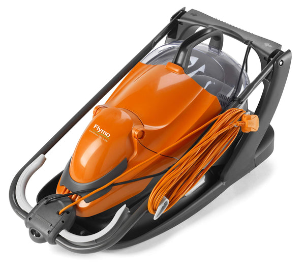 Flymo EasiGlide Plus 360V Hover Collect Lawn Mower - 2000W Motor, 36cm Cutting Width, 26 Litre Grass Box, Folds Flat, 10m Cable Length, Orange and Grey