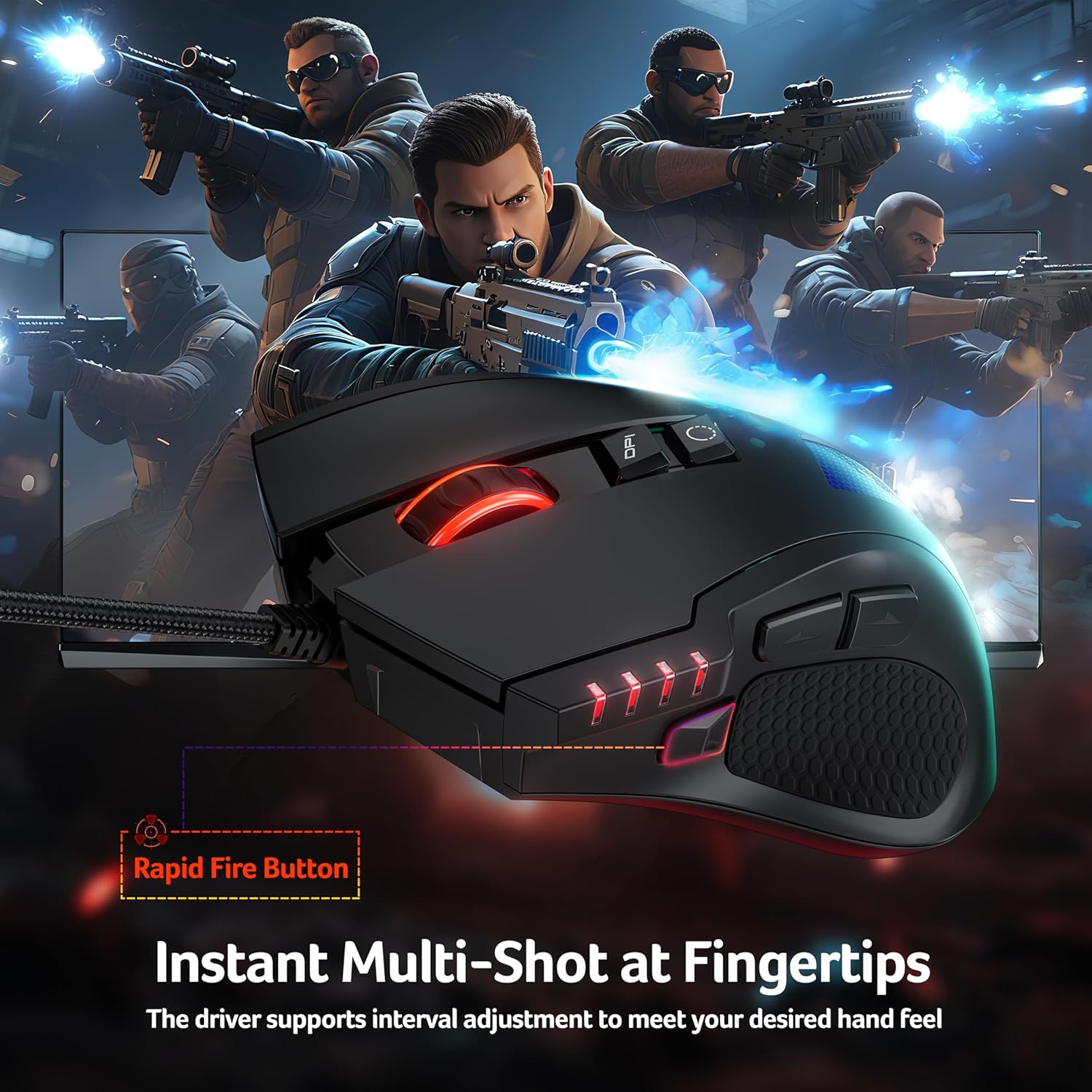 acer Wired Gaming Mouse, 12800 DPI Mouse Gaming RGB, 1000Hz Polling Rate, 8 Programmable Button, 12 Backlights, High Precision, Rapid Fire, Ergonomic Computer Mouse with Driver for Laptop, PC, Mac