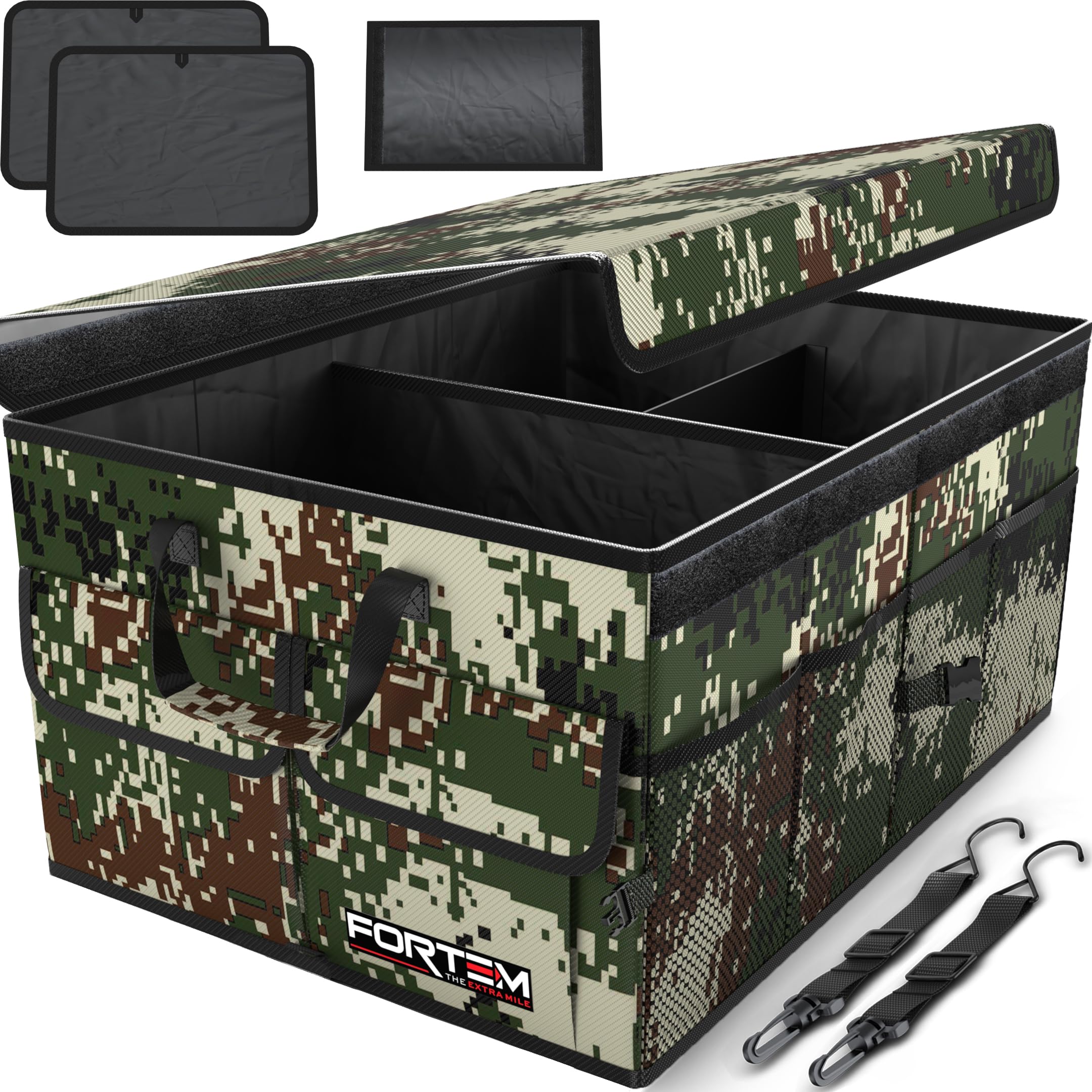 FORTEM Car Boot Organiser, Collapsible Multi Compartment SUV Organizer, Foldable Storage for Car Accessories for Women Men, 600D Oxford, Non Slip Bottom, Securing Straps, Soft Cover (50L)